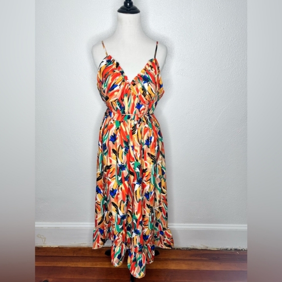 NWT Special Occasion Multicolor Spaghetti Strap Abstract Print Flowy Midi Dress - Picture 2 of 6